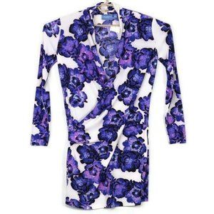 Simply Vera Wang Wrap‎ Dress White Purple Floral Stretch PS Petite Small